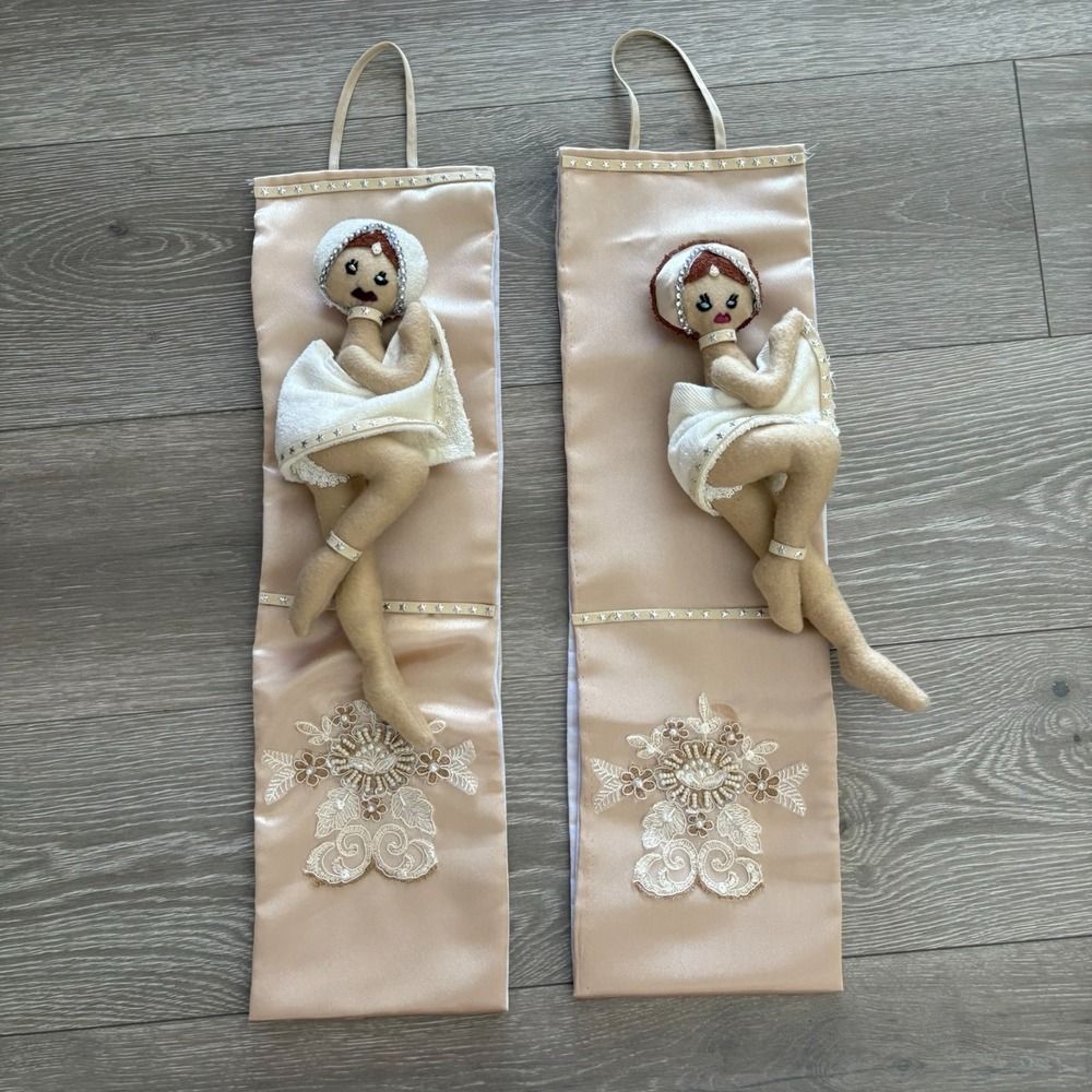 Handmade Textile Detachable Beige Embellished Doll Wall Hangings 22"x6.5"‎